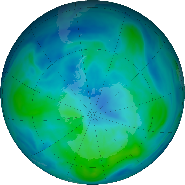 Antarctic ozone map for 11 March 2019